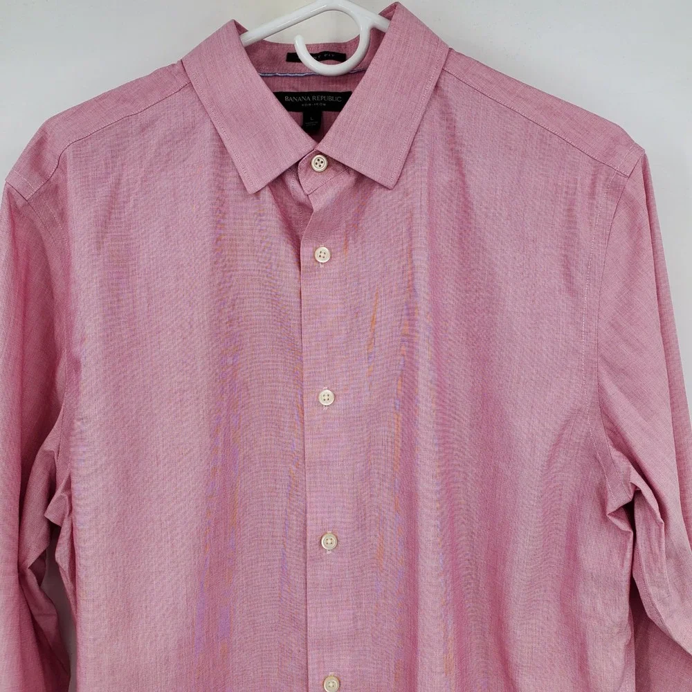 Banana Republic Mens Grant Fit Non-Iron Cotton Button Shirt Pink L‎ 16-16.5 Prep